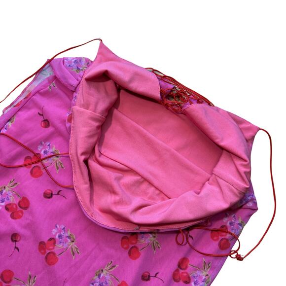 Urban Outfitters Cherry Bright Mesh Mini Dress UO Size Small Stretchy Bodycon - Picture 4 of 8